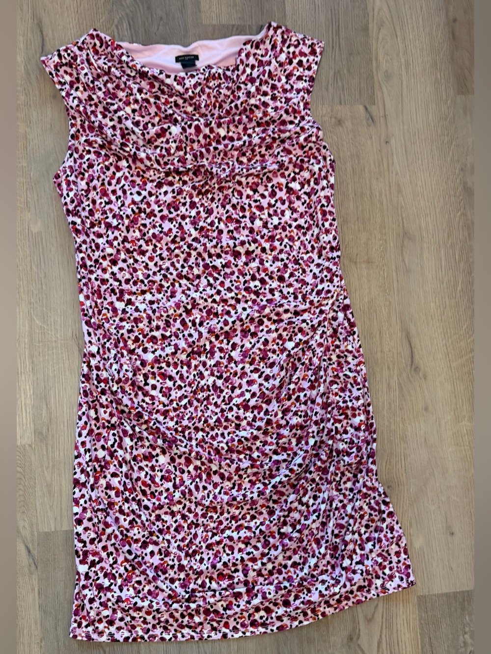Ann Taylor XL Pink Abstract Floral Ruched Draped Stretch Sheath Dress